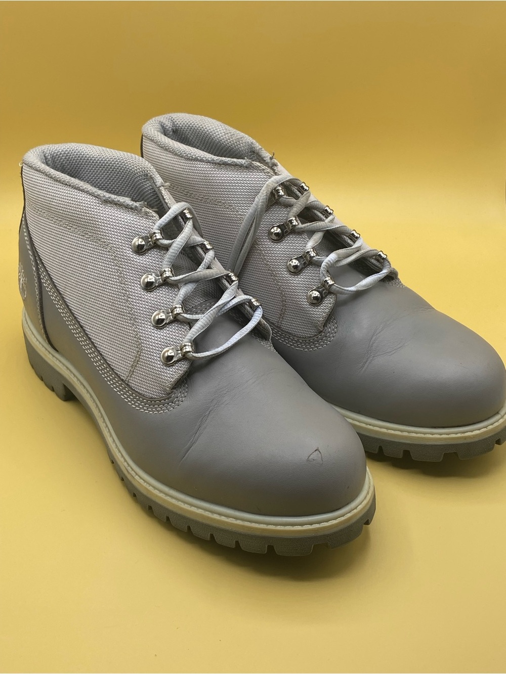 Timberland Light Gray and Gray Ankle Lace-Up Boots